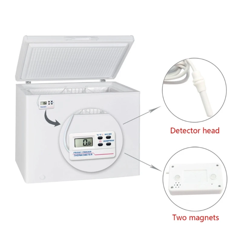 LCD-Kühlschrank-Gefrierschrank-Thermometer, digitales Kühlschrank-Thermometer mit 2 Sensoren und Alarm, Innen- und