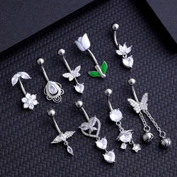14G Heart Flower Shaped Navel Piercing Ornament Water Drop Belly Button Piercing Pendant Belly Nombril Piercing Women Jewelry
