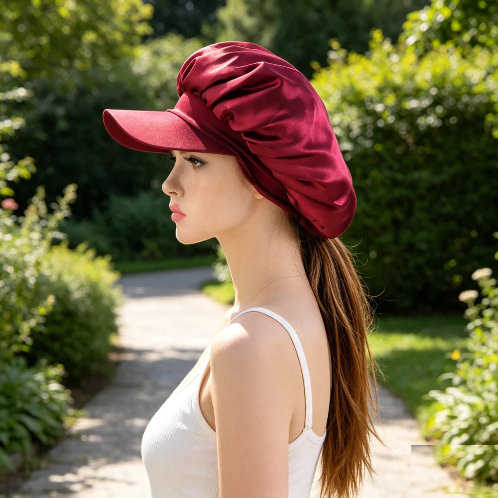 New Double Layer Adjustable Beanie Turban Hat Outdoor Sports Sleeping Cap Wide Brim Visor Headscarf Soft Hair Care Head Cover