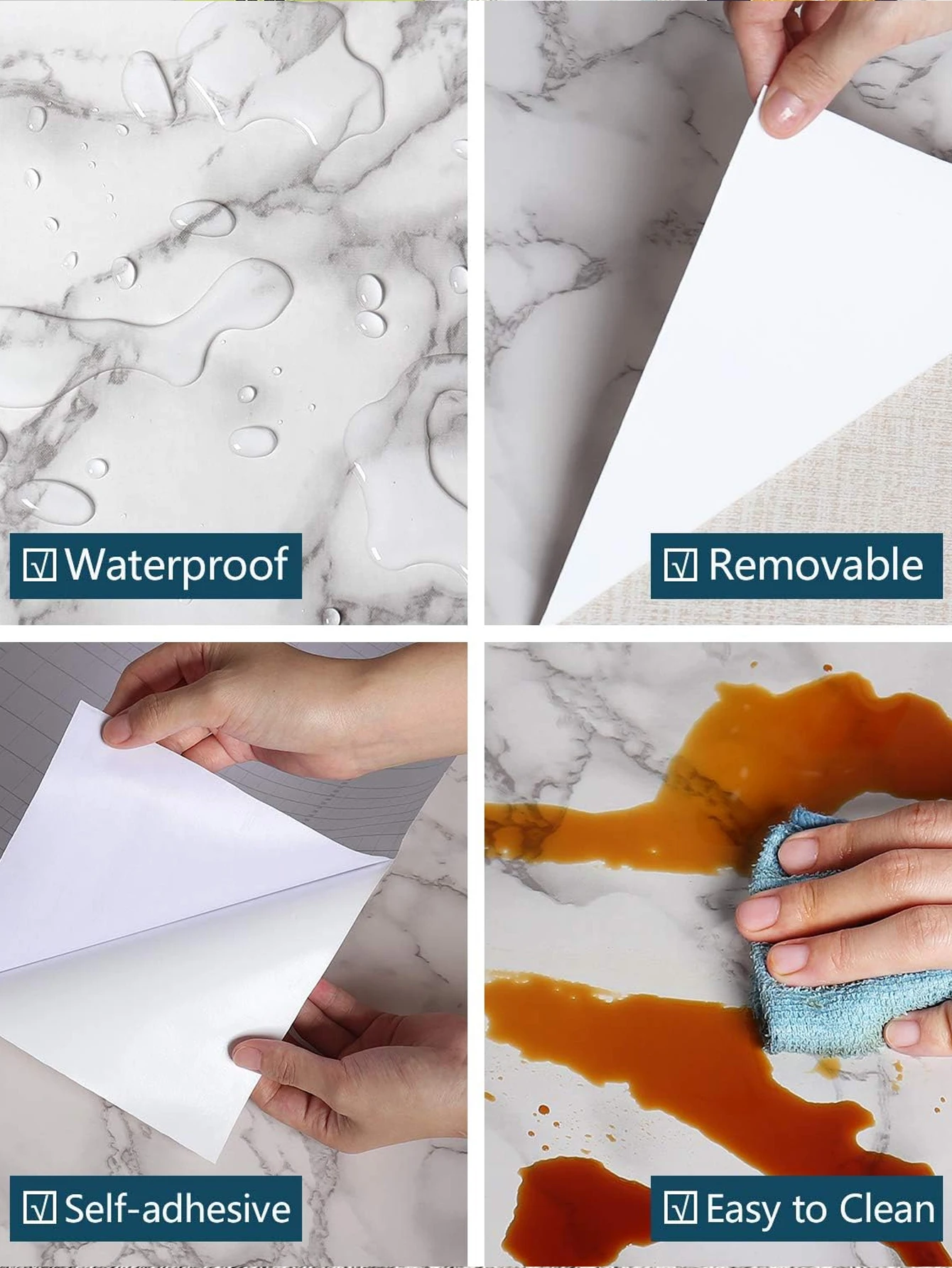 40cm Marble Self-adhesive Wallpaper Kitchen Cabinet Stove Countertop Contact paper PVC Waterproof Renovation Tile Wall Stickers