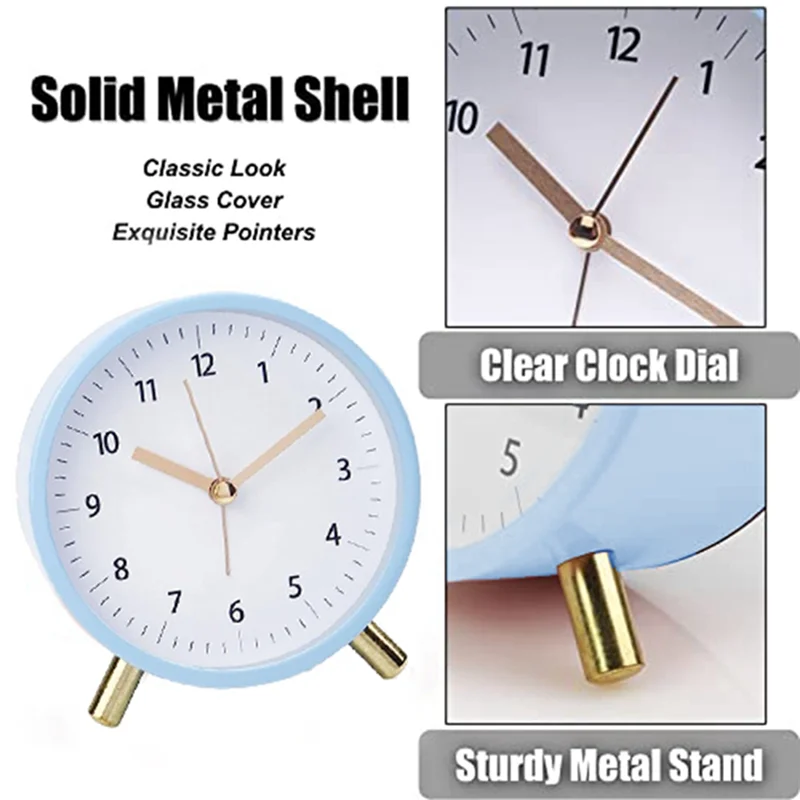 Alarm Clock Desktop Alarm For Bedroom Battery Operated Round Clock With Backlight Blue