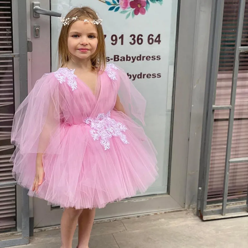 Eightree Flower Girl Dresses Appliques for Wedding Ruffles Knee Length Birthday Party Dress First Communion Gowns Customized