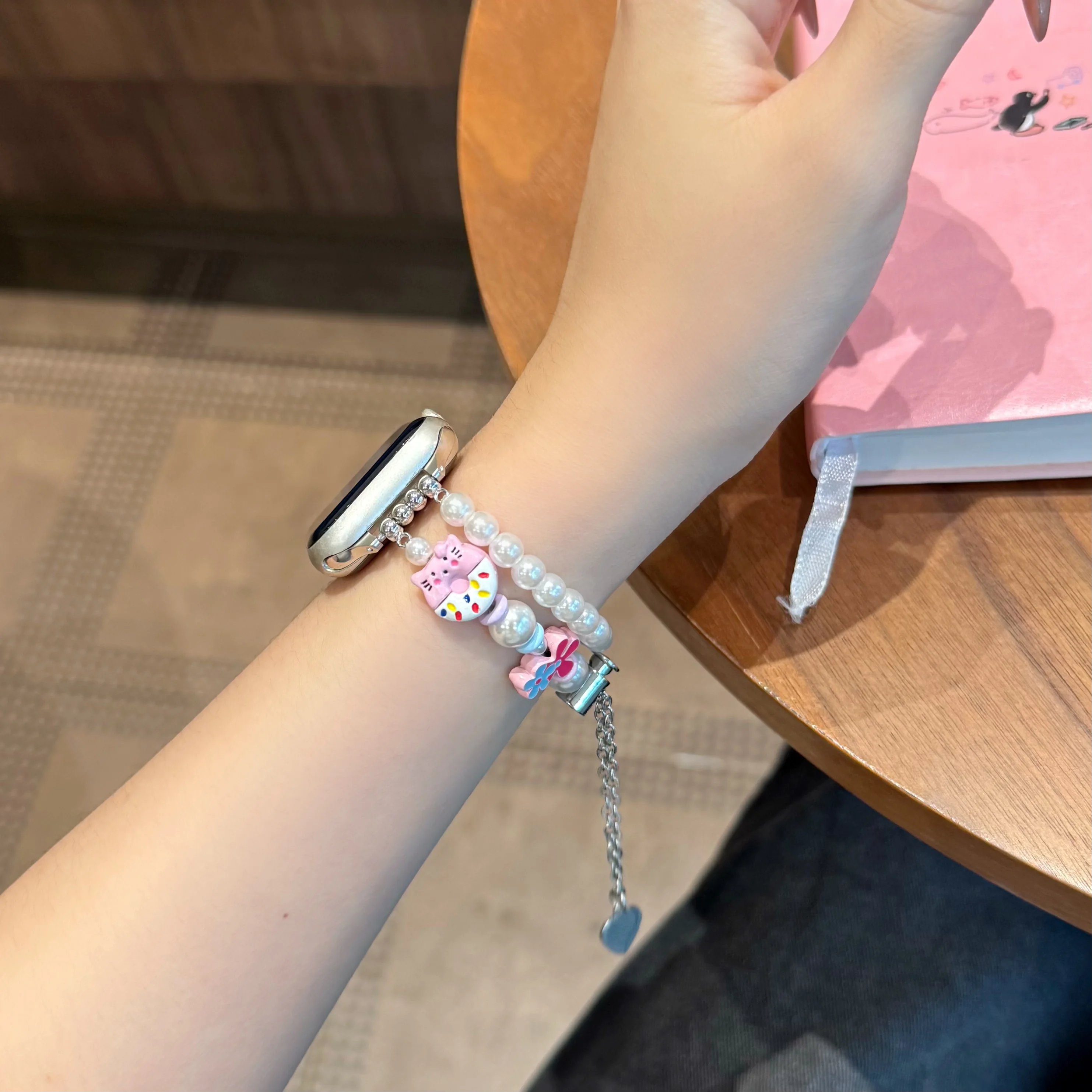 Girls Fashion Cute For Hello Kitty Pearl Beaded Band For Apple Watch  S11 10 49 46 45 44 42-38mm For iwatch Ultra S11/10/9/8 view 6