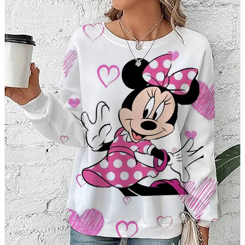 ملابس رياضية نسائية عصرية من ديزني ميكي ماوس مطبوعة بحروف بلوفر كاجوال برقبة دائرية وقلنسوة ملابس نسائية