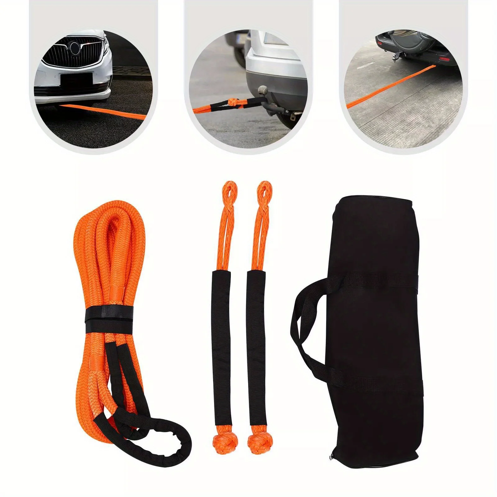 Tow Winch Mounting 20ft Towing Ropes with Soft Shackles Elasticity Recovery Rope Road Recovery Kit