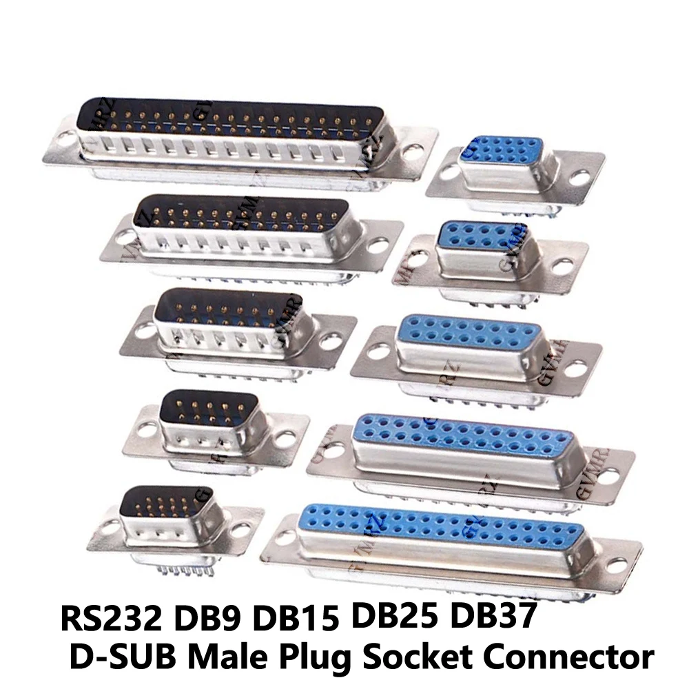 Conector macho y hembra RS232 DB9 DB15 VGA, conector de soldadura, enchufe serie, conector macho D-SUB, DB25 DB37, 5 uds.