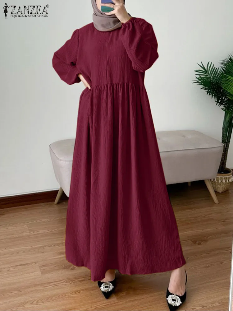 

ZANZEA Ramadan Maxi Dresses Women Fashion Long Sleeve Muslim Dress Autumn Sundress Holiday Robe Femme Islamic Clothing Abaya