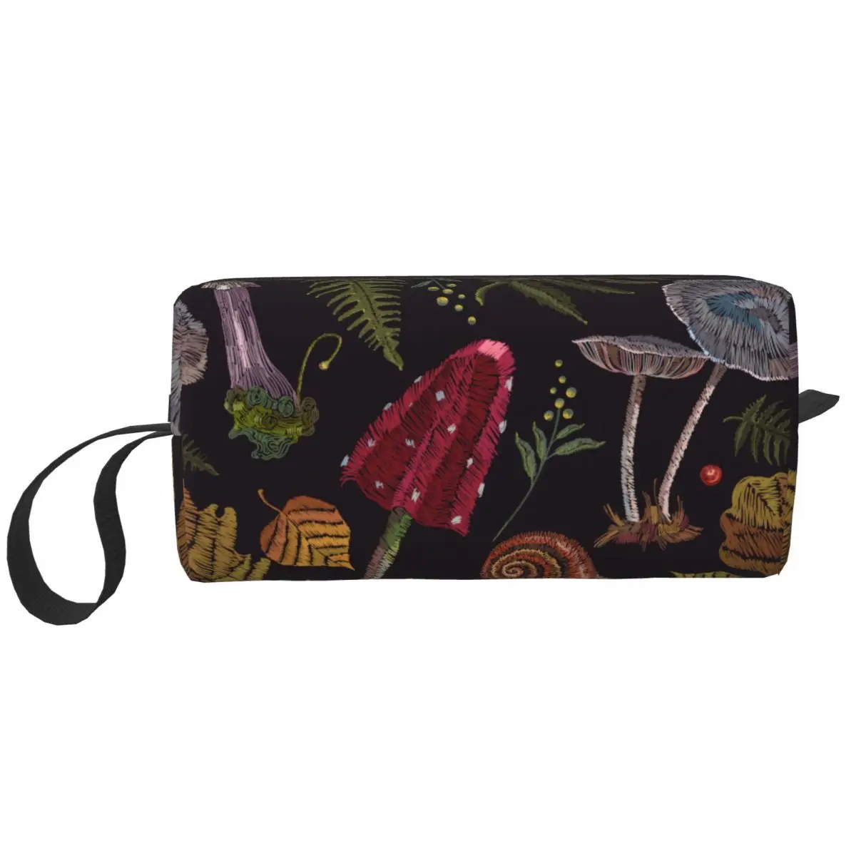 Custom  Wild Mushroom Toiletry Bag Jungle Snail Leaves Print Cosmetic Makeup Organizer for Women Beauty Storage Dopp Kit Box