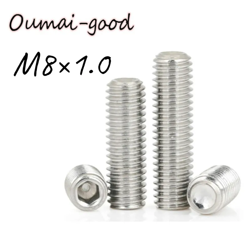 M8 Thread Grub Screws 304 Stainless Steel A2-70 DIN913 headness Grub Screw Flat Point Hexagon Socket Set Screw