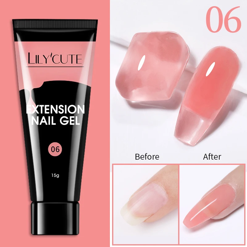 LILYCUTE 1Pc Quick Extension Gel Nail Naakt Roze Glitter Building Acryl Semi Permanente Losweken UV LED Polish Nail Art vernis
