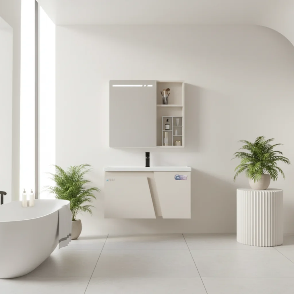 Modern Design Easy Clean Ceramic Wall-Mounted Vanity Combo With Lighted Mirror And 60cm Washbasin Cabinet Bathroom Vanities