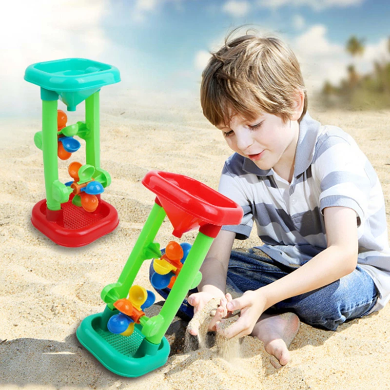 Water Wheel Beach Tool Kit Beach Hourglass Toys Sand and Water Wheel Tower Water Sifting Funnel Summer Beach Sand Table