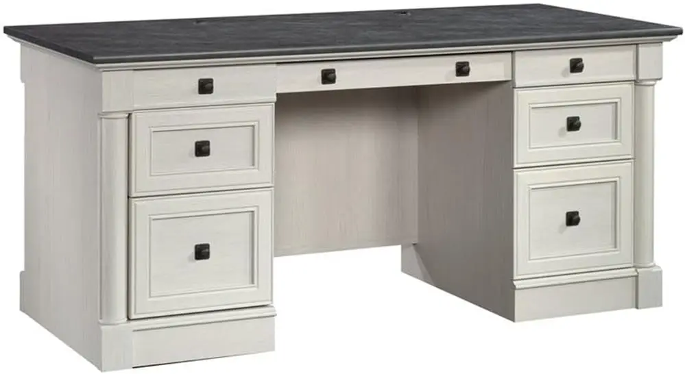 

Palladia Office Desk with Drawers, Executive Desk with File Cabinet Storage, Cable Management, Keyboard Tray.