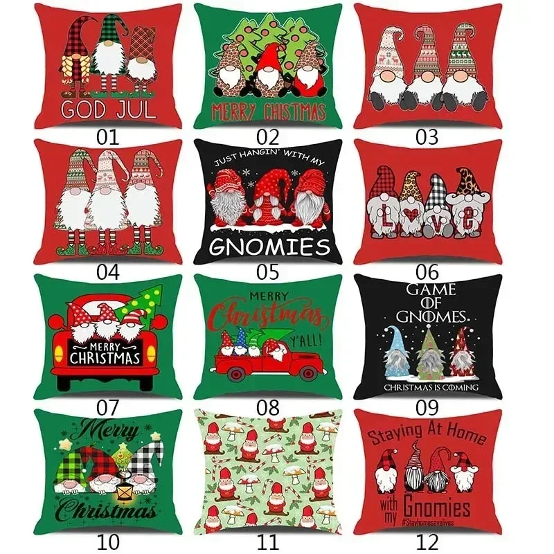 12 Styles New Christmas Gnomes Printed Pillowcase Throw Cushion Cover Sofa Car Pillow Cover Xmas Gifts Home Decor