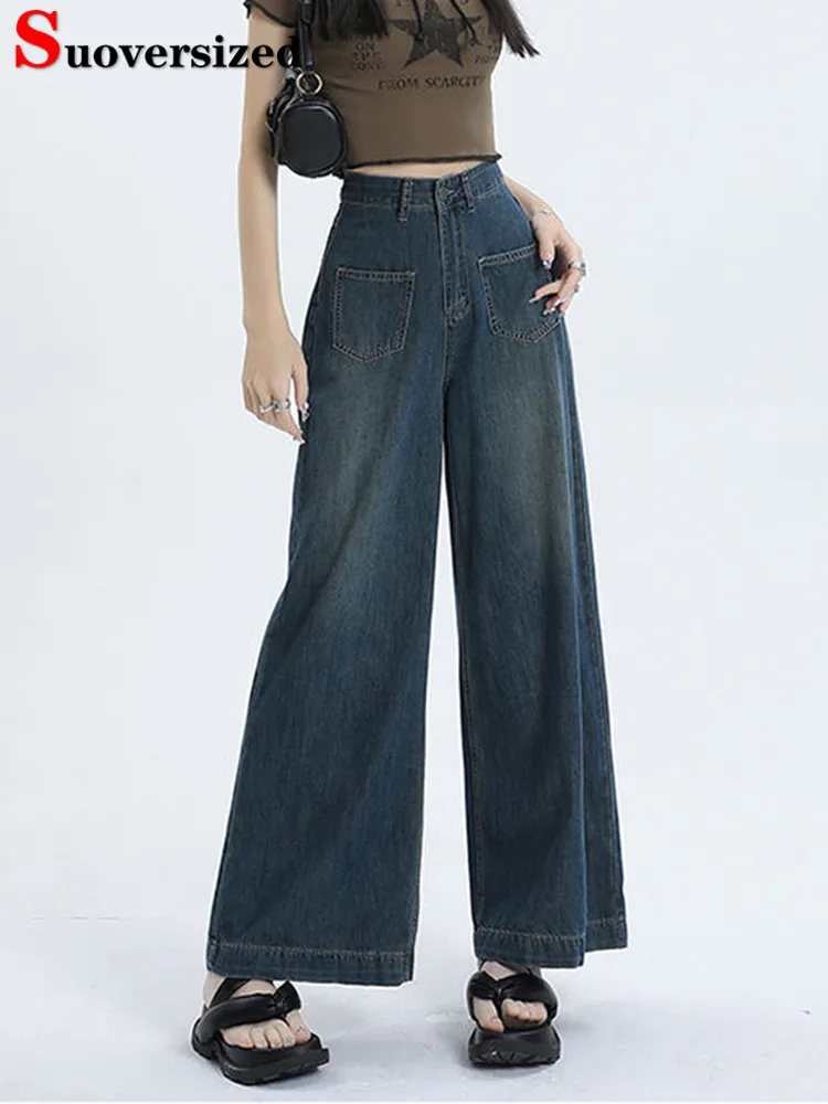 

Women Korean Baggy Wide Leg Jeans Vintage High Waist Fashion Straight Denim Pants Casual Loose New Streetwear Kot Pantolon New