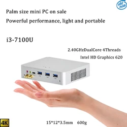 Mini PC de tamaño Palma, Intel HD 620, win10, DualCore, 4 hilos, 2,4G + 5G + Bluetooth, Nas, i3-7100U, Envío Gratis