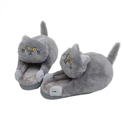 Funny New In Slippers Cat Be At Home Footsie Fur Slides Women Kawaii Cats Kitty Slipper Christmas Indoor Shoes Big Size 43 44