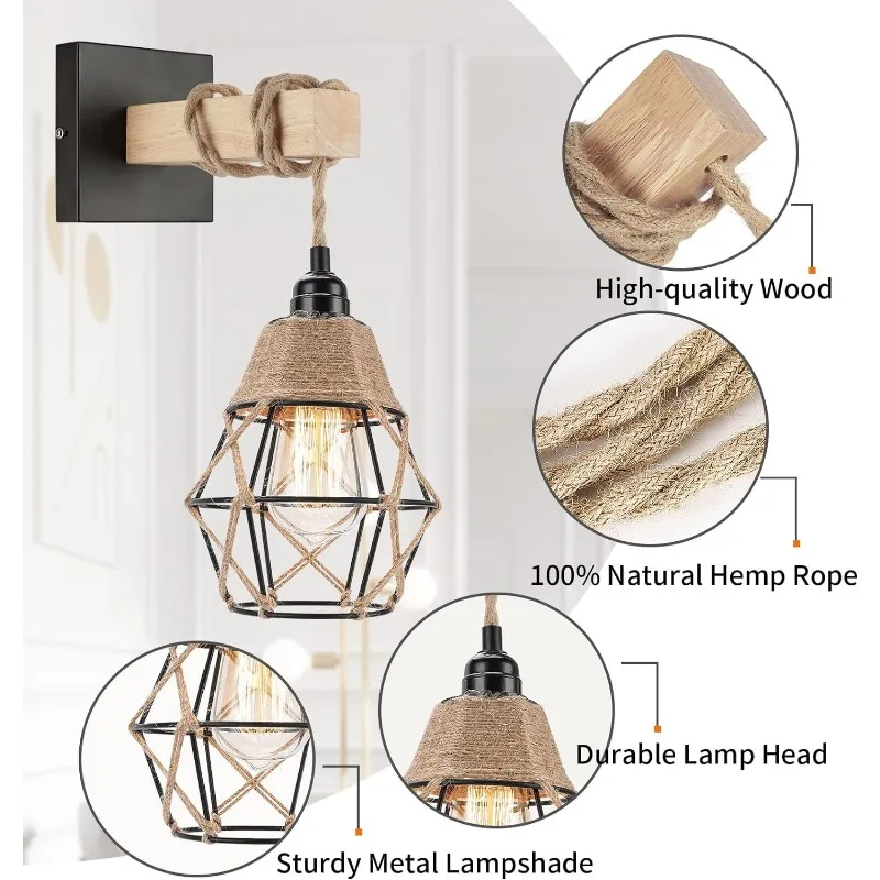 Contemporary Wall Light with Diamond Braided Rope and LED Bulb, Perfect for North American Living Room and Dining Room