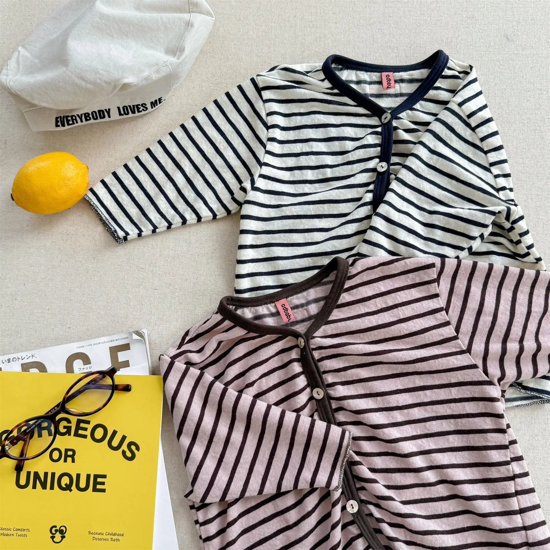 

2025 Summer New Girls Sunscreen Jacket Children Long Sleeve Coat Cotton Breathable Baby Girls Thin Striped Cardigan Kids Clothes