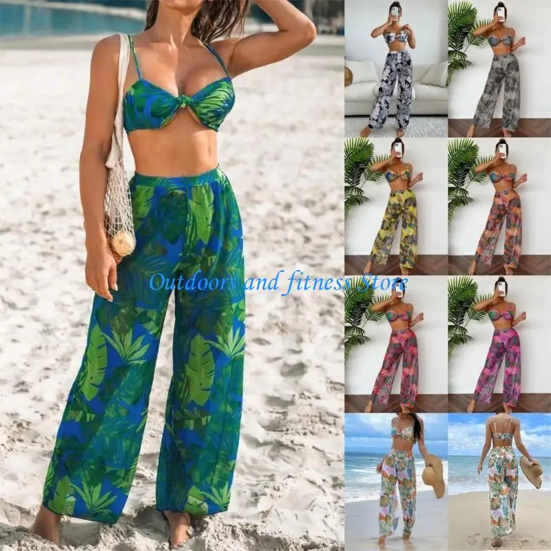

H053 2Pieces Женщины Цветочные купальник с пляжными брюками цветочные купальники