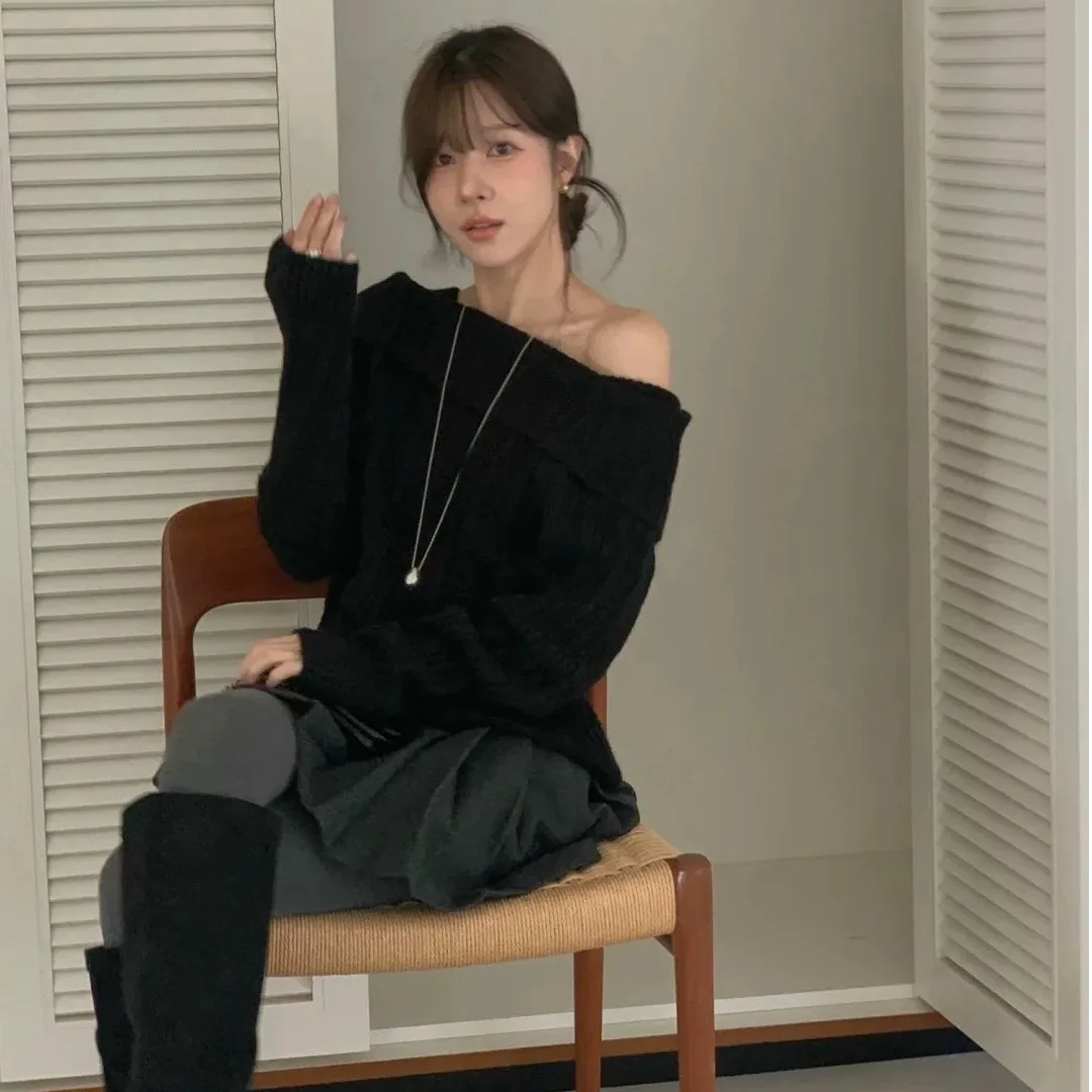 เสื้อสเวตเตอร์ถักไหมพรมผู้หญิงสไตล์หวานเก๋ แฟชั่นฤดูใบไม้ผลิ กระดุมเดี่ยว คอปกใหญ่ ดีไซน์เรียบหรู ใส่ได้หลากหลายโอกาส