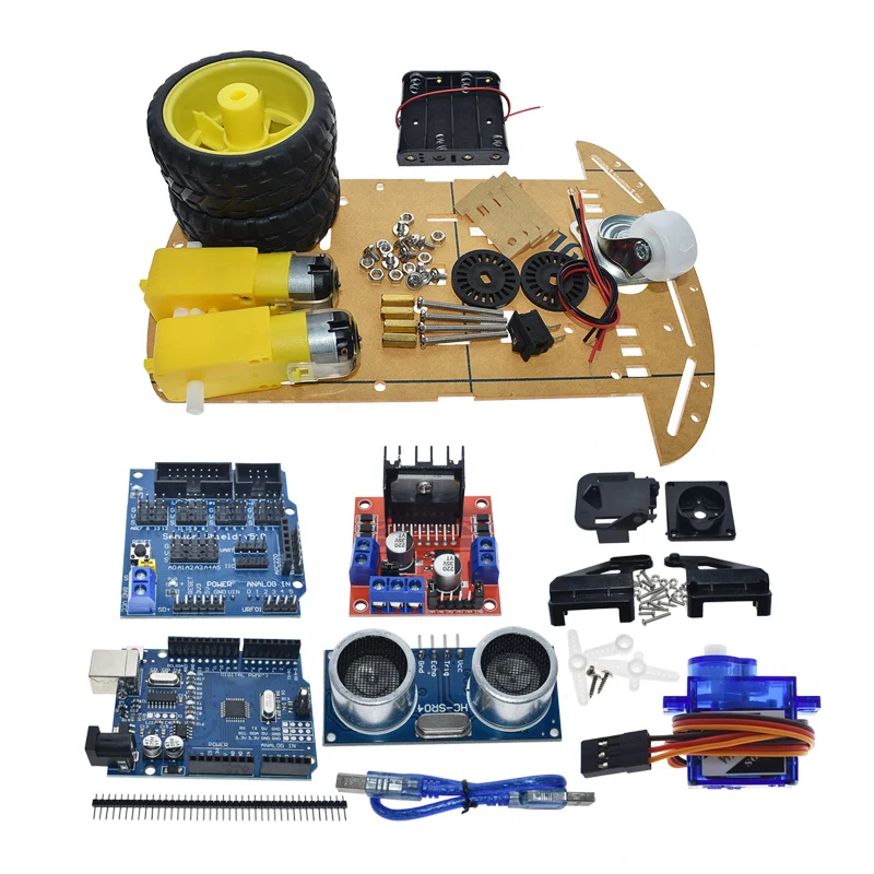 2WD Smart Robot Car Chassis Kit, Avoidance Tracking Motor with Speed Encoder, Battery Box & Ultrasonic Module for Arduino UNO R3