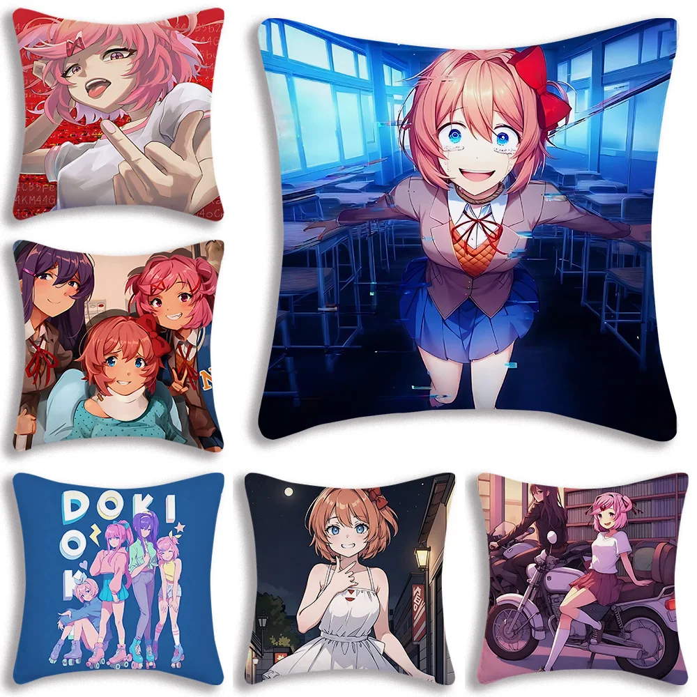 

Doki D-Doki L-Literature Club Pillow Covers Cartoon Sofa Decorative Home Double-sided Printing Short Plush Cute Cushion Cover