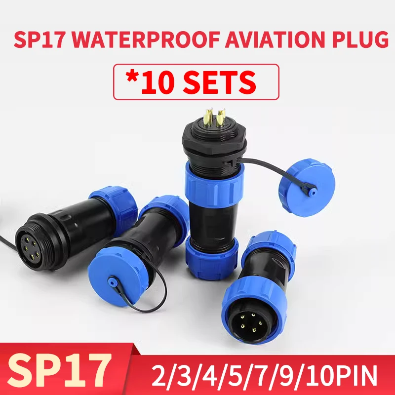 

10 Sets SP17 2 3 4 5 7 9 pin waterproof connector,waterproof electrical Male and female connectors waterproof electrical wire c