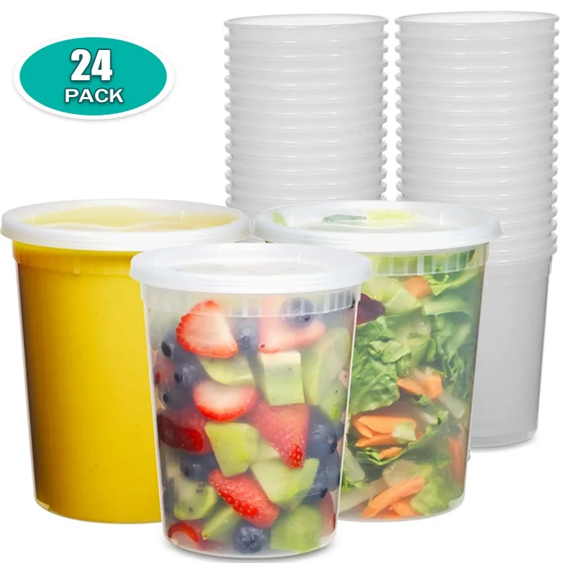 

Plastic Deli Food Storage Containers with Airtight Lids 8oz-32oz Freezer Storage Containers Meal Prep Containers BPA Free 24pcs