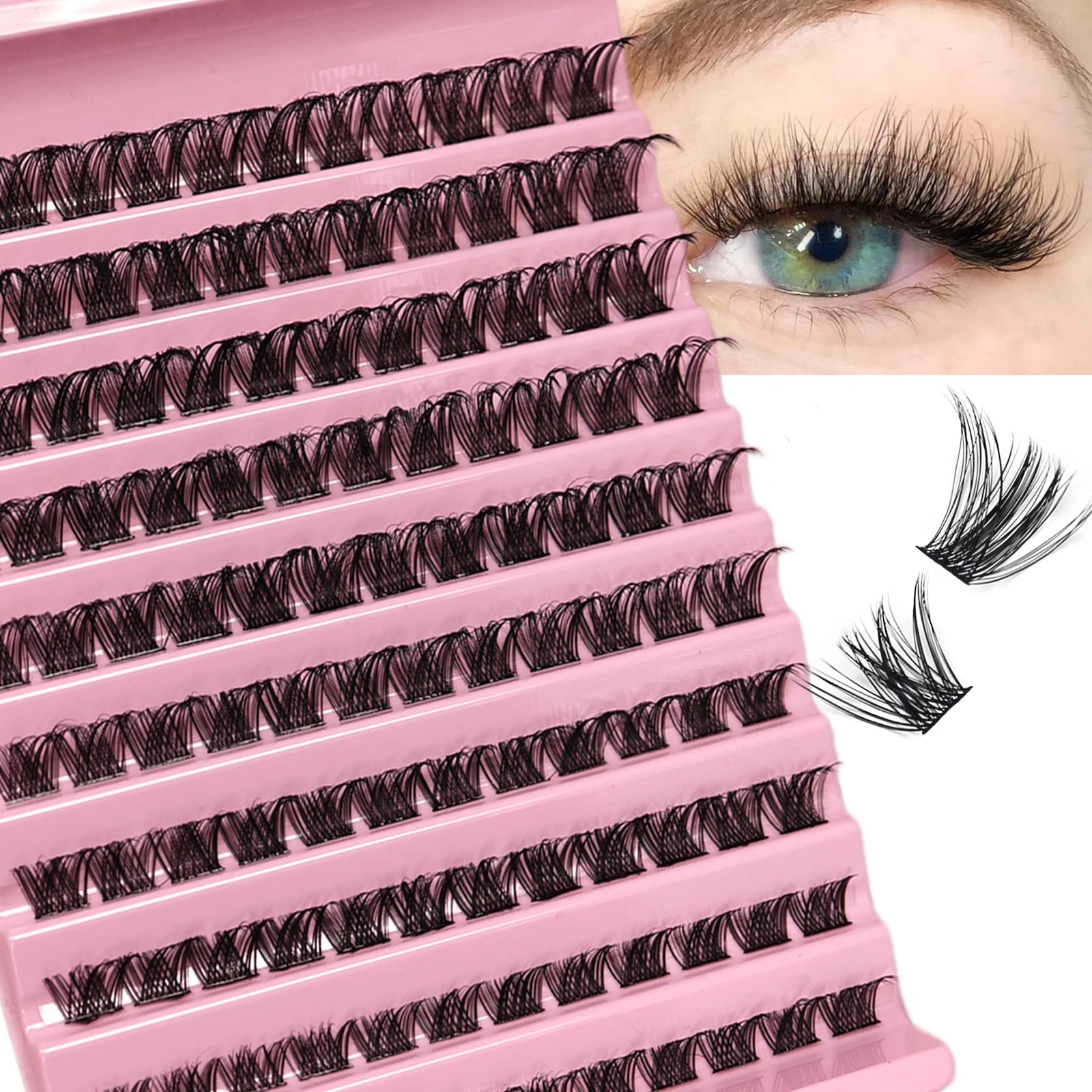 120pcs Individual Cluster Lashes 8-16mm D Curl Fluffy Wispy Lash Clusters Natural Volume False Lashes DIY Eyelash Extension
