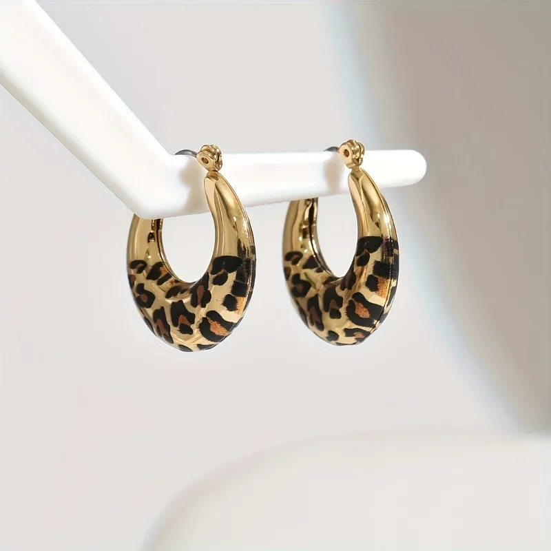 1 Pair of Elegant U shaped Leopard Print Earrings Open Earring Design Suitable for Women's Daily Wear and Casual Jewelry Earring