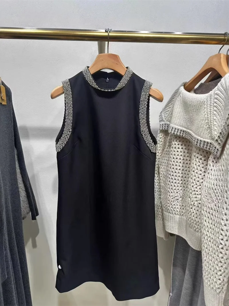 

Faionable Heavy Diamond украшенный круглым жилетом Ne Svel ort Dr, весеннее новое поступление, юбка трапециевидной формы с высокой талией