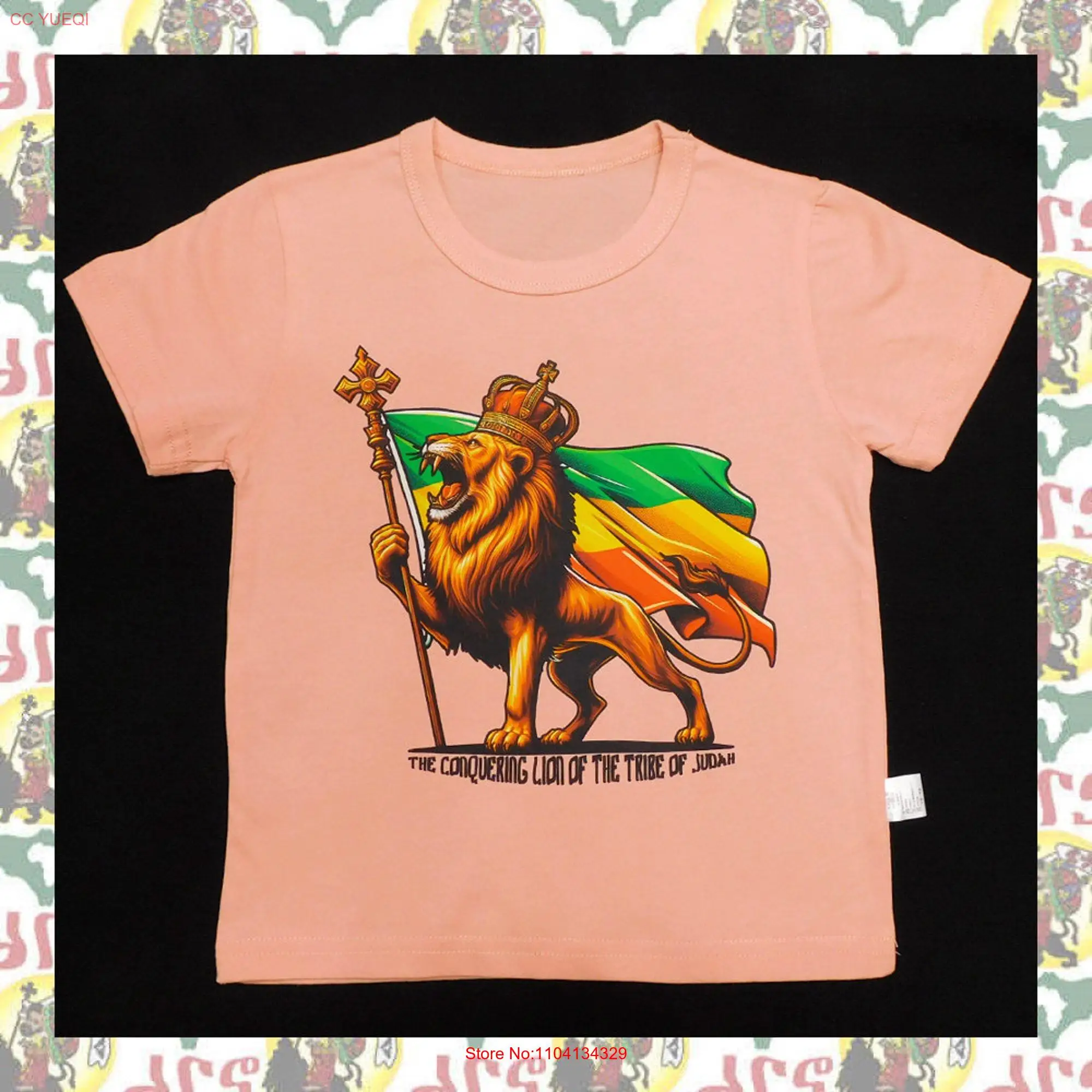 Kids T shirts drs a62 Children's Shirt Lion of Judah Reggae Jah Rastafari Ethiopia Jamaica long or short sleeves