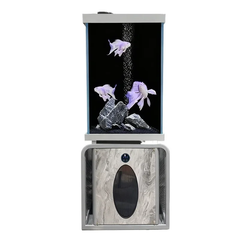 Ultra-white glass fish tank, vertical side table, living room self-circulation tubular filtration floor-to-ceiling integrated