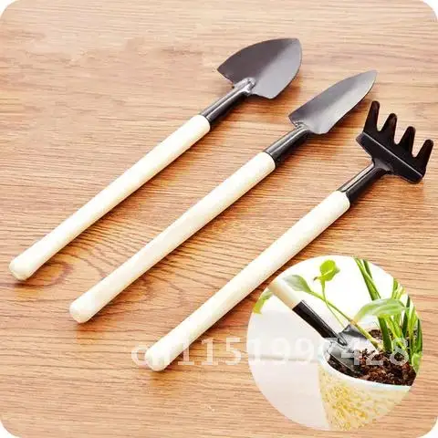 Mini Spade Shovel Harrow Flowerpot Tools 3 Pcs/set Potted Plants Maintenance Wooden Handle Plant Soil Shovels Gardening Tools