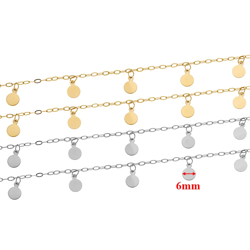 1 Meter Stainless Steel 6mm Disc Handmade Chains DIY Jewelry Making Necklace Accessories Bracelet Supplies Anklets Body Chains