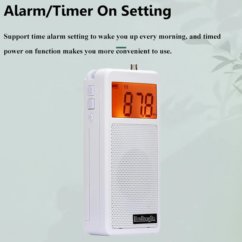 راديو FM AM صغير للجيب برتقالي بإضاءة خلفية LCD مع مكبر صوت كامل المدى يدعم إنذار ومؤقت النوم 2 * بطاريات AAA