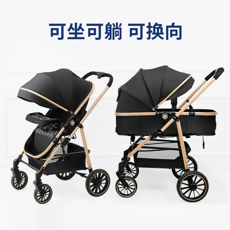 Baby Stroller Lightweight Foldable Can Sit or Lie Down High Landscape Baby Stroller Can Be Changed Direction for Newborns