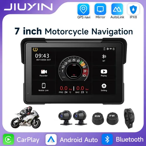 7 pulgadas motocicleta navegación portátil GPS inalámbrico Carplay Android Auto IP67 impermeable motocicleta 2K HD pantalla táctil BT carplay moto