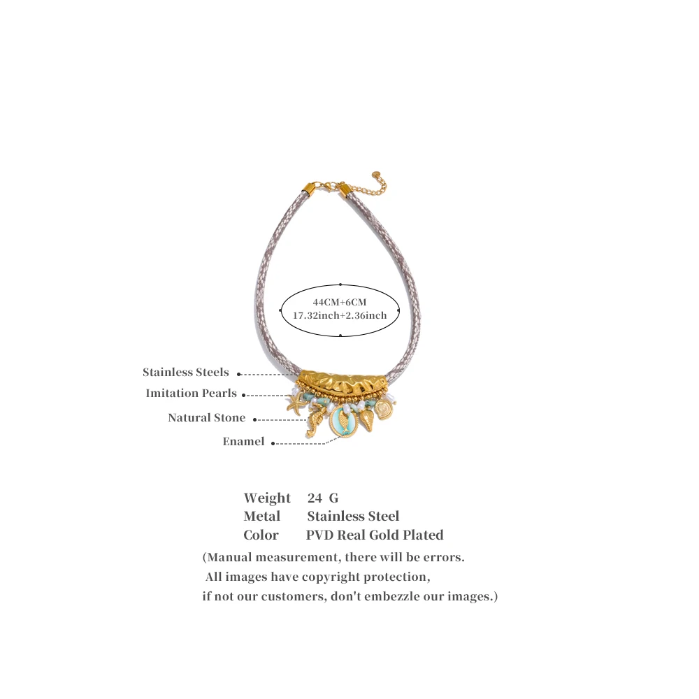Yhpup Exklusives Design, handgefertigter Schmuck, Perlen im Ozean-Stil, Seestern, Muschel, Fischtropfen-Halskette, exquisiter Edelstahl-Schmuck – Detail 8