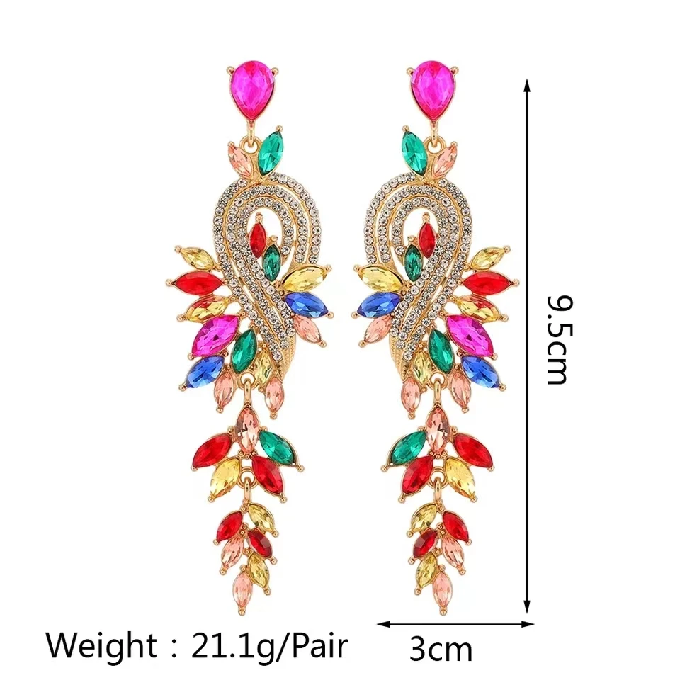 Design Dangle Earrings For Women Girl Luxury Elegant Metal Hollow Chain Leaves Crystal Pendant Jewelry Ear Accessories image 3
