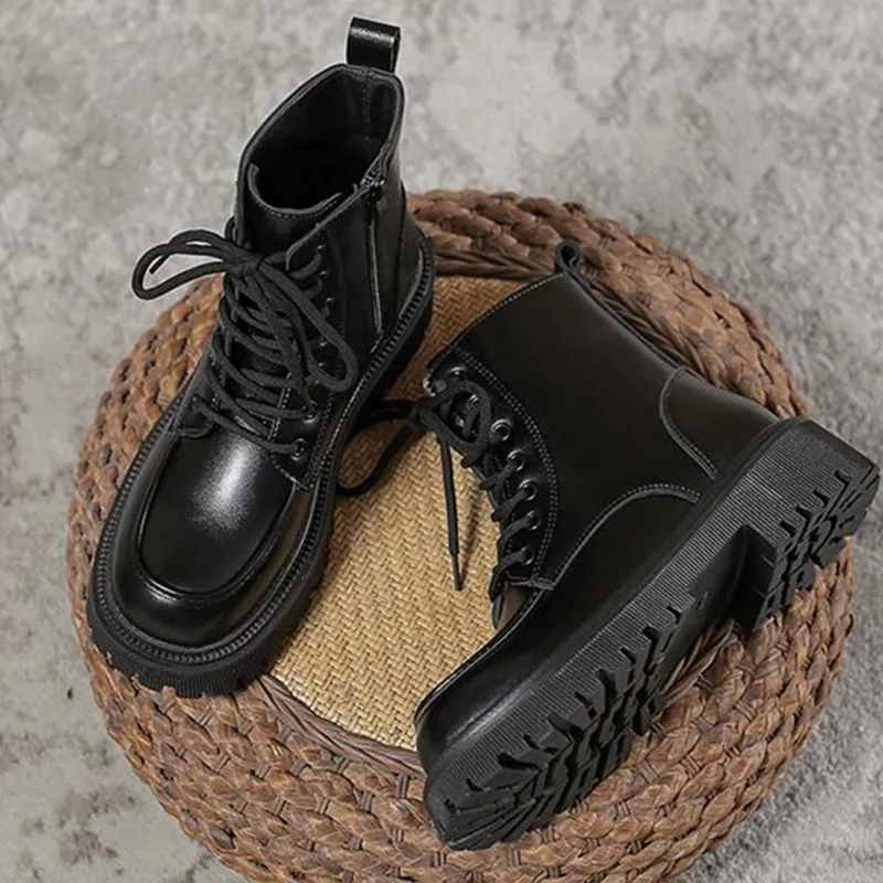 

Retro Women's Boots 2023 Autumn Winter Combat Boots Women Platform Women Lace Up Woman Shoes Winter Biker Ankle Women's Boots