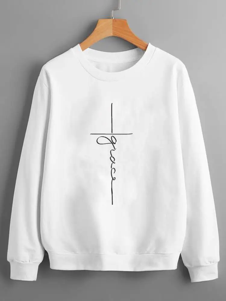 

Long Sleeve Pullovers Fashion O-neck Clothing Women Ladies Faith 90s Trend Lovely Print Lady Fleece Graphic Sweatshirts