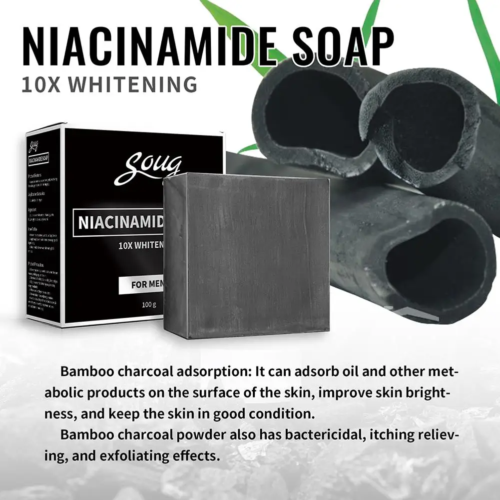 Niacinamide Soap Anti Acne Bamboo Charcoal Powder Soap Bar Moisturizing Whitening Soap for Skin Care and Skin Repair 100g