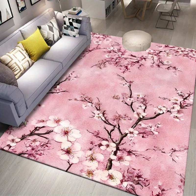 

Pink Cherry Blossom Pattern, Non-Slip Carpet, for Living Room/Bedroom/Entryway/Entrance, Front Door/Kitchen/Bathroom Mat