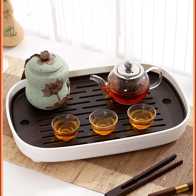 Simple Tea Tray Plastic Tea Table Household Snack Plate Rectangular Water Storage Tea Board Kitchen Decorative Accessories