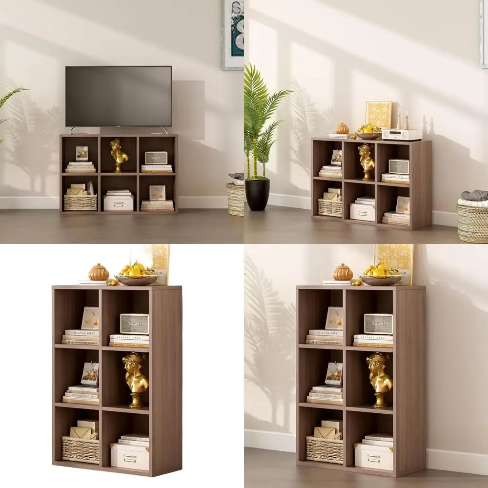 

Трехуровневая деревянная напольная книжная полка из орехового дерева — стеллаж с 6 секциями для организации дома и офиса