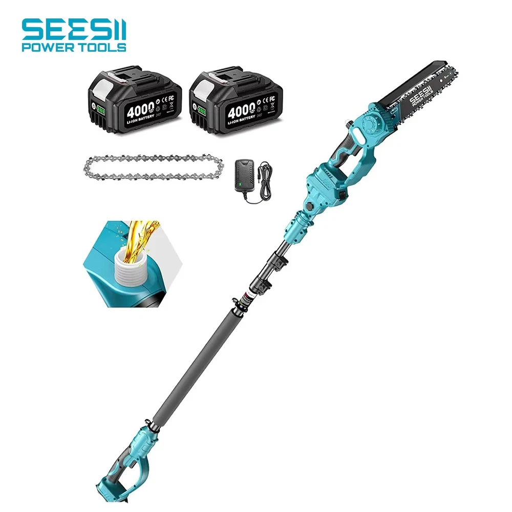 SEESII 8'' Polesaw Brushless Electric Chainsaw with 3M Telescopic Pole 2 in 1 High Branch Saw Cordless Chainsaw Tree Trimming Limb Cutter Pruner for Makita 18V Battery Pin