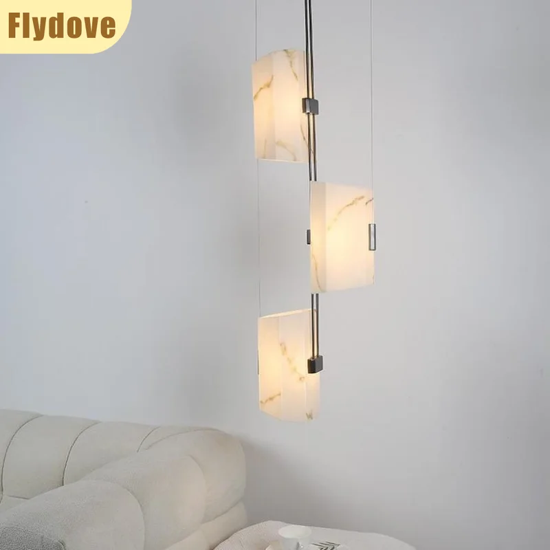 

Modern artificial marble pendant lamp designer living room study bedroom multifunctional multi head LED decorative light