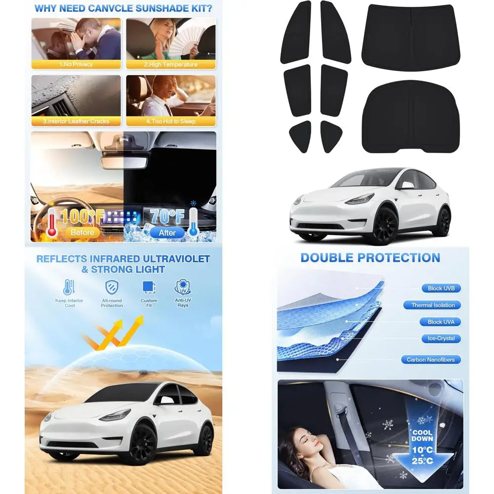 Windshield Sun Shade for Tesla Model Y 2020-2024 Accessories Side Rear Window Shade Cover Set Window Sun Visor Blocker Privacy C